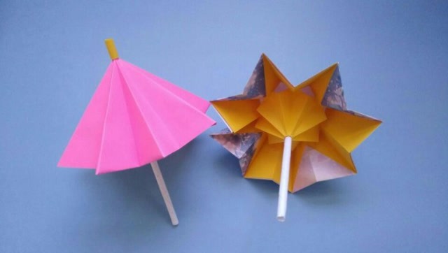可以收缩的立体小雨伞折纸,迷你控的最爱,手工diy折纸视频教程
