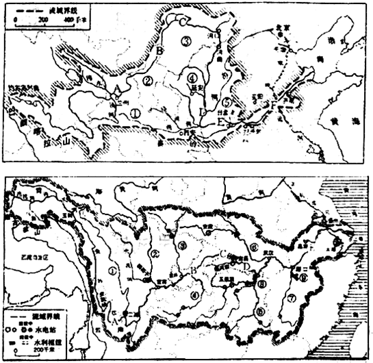 如图是黄河流域水系示意图和长江流域水系示意图,据图
