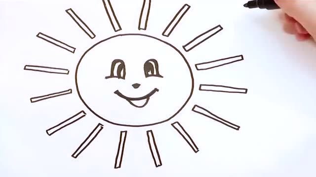 儿童启蒙早教:躲进云朵里的 太阳简笔画