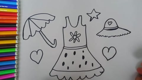 如何画裙子和裙子,教宝宝着色绘裙子颜色,水彩画漂亮