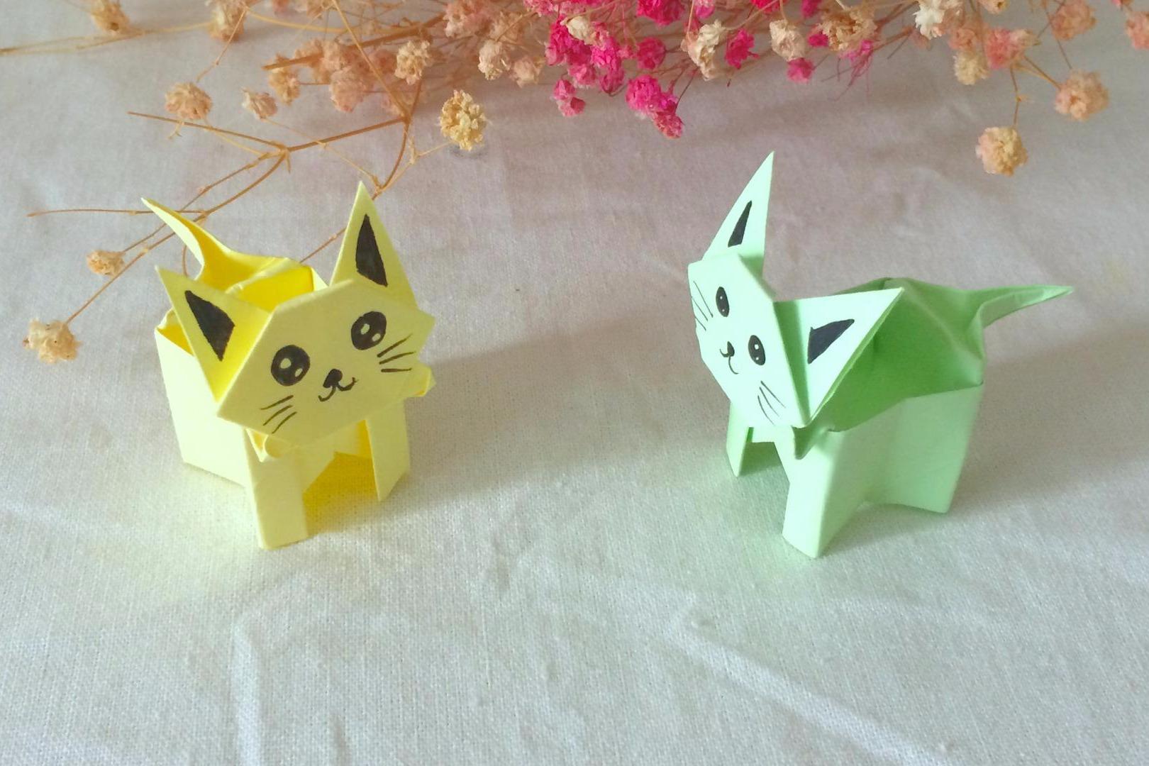 视频:手工折纸猫咪收纳盒,萌萌的简单易学又实用,摆在桌面超好看