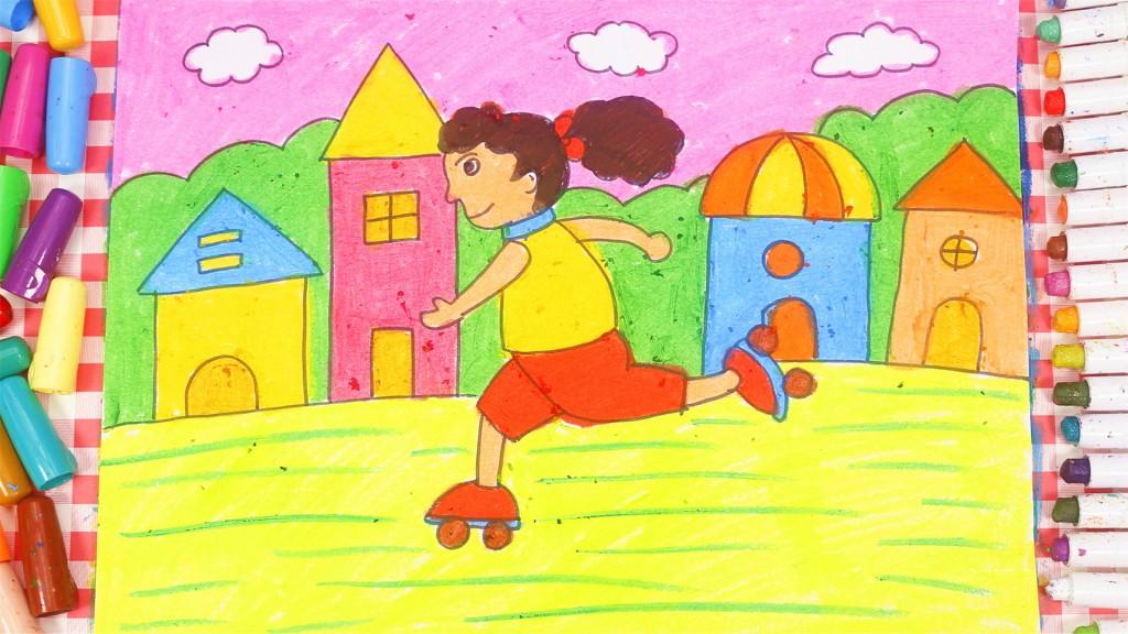 儿童画场景故事 爱溜冰的小女孩