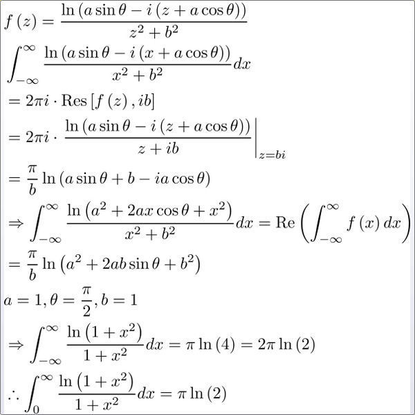 复变函数里的一道题∫ln(x^2 1)dx/(x^2 1),积分下限0