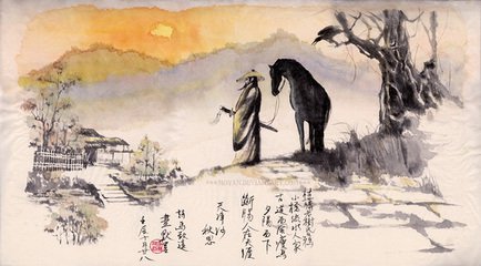 与"古道西风瘦马,夕阳西下,断肠人在天涯"有关的画作