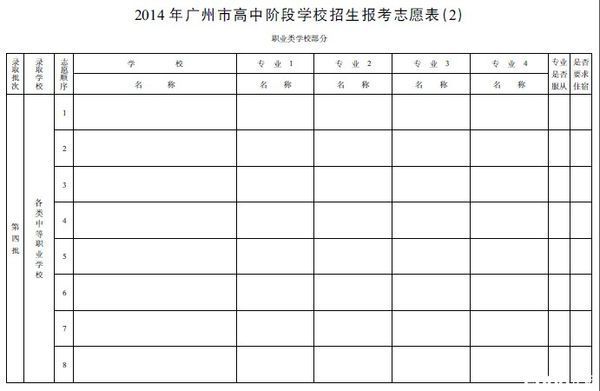 求 广州中考志愿填报表格式