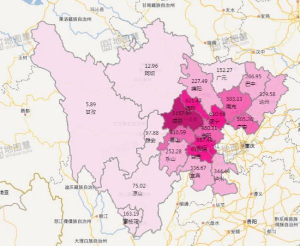 四川各市人口密度分布?