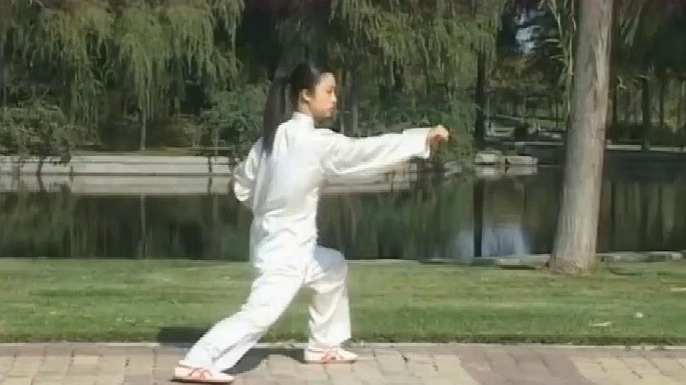 42式太极拳:邱慧芳展示"掩手肱捶",最后那一拳打的太帅了