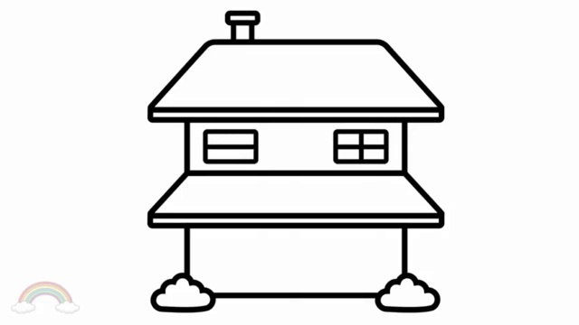 幼儿房子简笔画,水彩笔画一座简笔画三层小别墅和色彩搭配方法