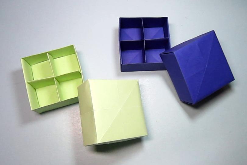 视频:儿童手工折纸礼品盒子,简单的带盒盖和分格的收纳盒折纸