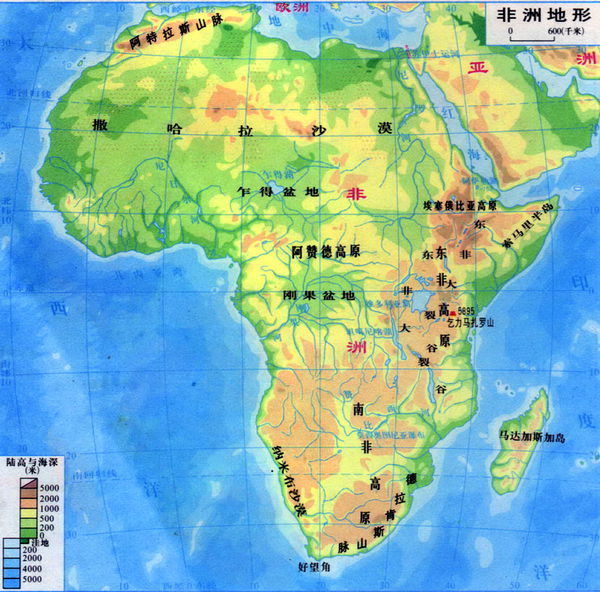 非洲地形以高原为主,有"高原大陆"为主,高原主要有埃塞俄比亚高原