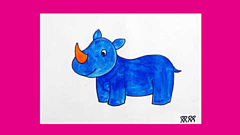 犀牛卡通画 犀牛简笔画 水彩 画教程 启蒙绘画 怎样 画儿童画