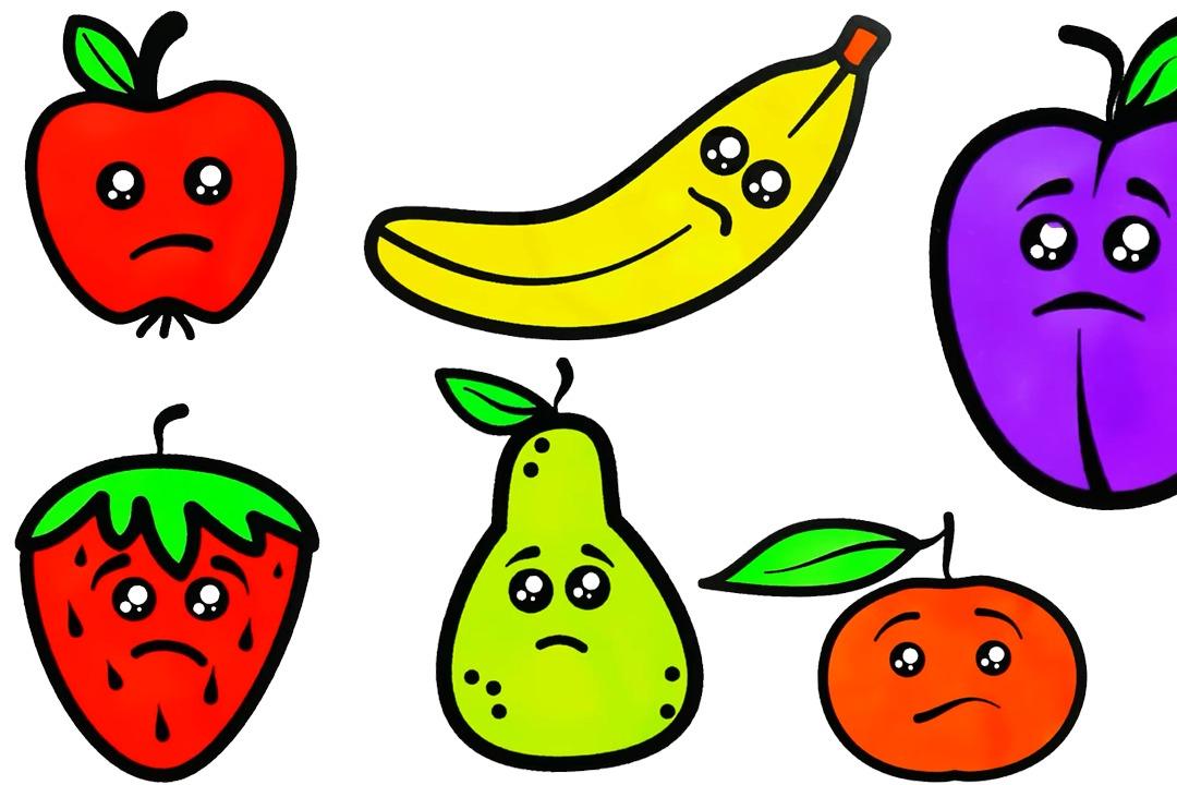 幼儿早教画画,手把手教孩子简笔画水果,一组带有倒霉表情水果图