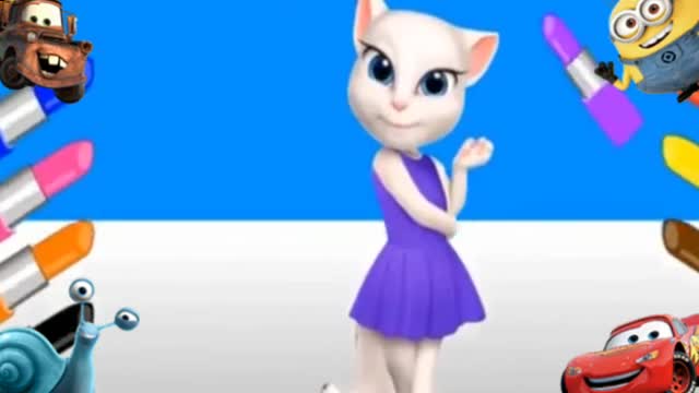 我的会说话的汤姆猫_给安吉拉涂口红学习颜色 亲子早教