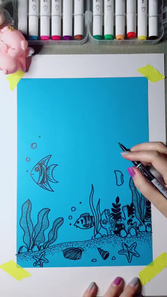 海底世界线描画,拿图评论私少儿创意美术 儿童画 创意美术