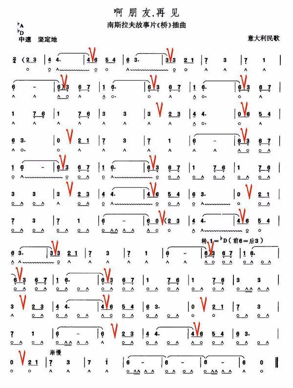 我看不懂口琴简谱 哪位高手能帮我断一下 这是 "啊朋友再见" 的简谱