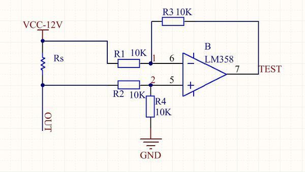 电路如上,最简单的差分运放电路,当out端开路时,rs两端都是12v,但