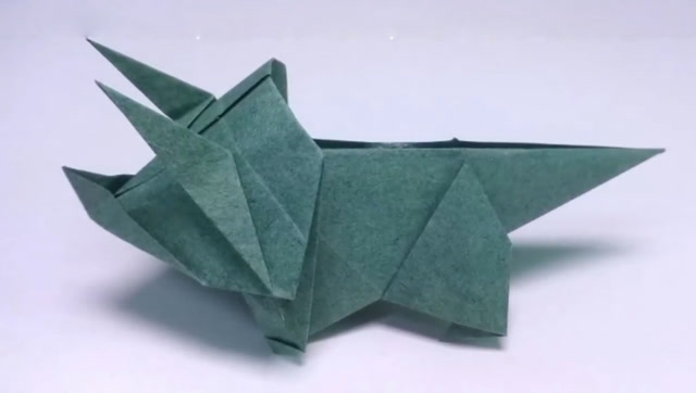 宝宝学折纸:三角龙折纸教程,恐龙折纸教程优化折纸步骤,好学