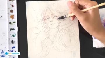 国外大神7分钟水彩教程 蓝铅笔 水彩画 手绘插画 插画教程 绘画教程