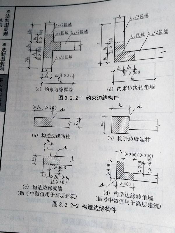 16g101-1图集第13,14页约束边缘构件和构造边缘构件标注字母含义