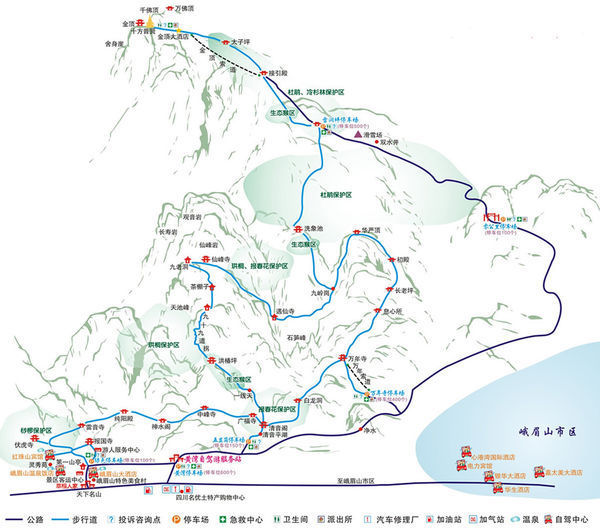 最后附上峨眉山的略缩路线图,以便你了解行程.