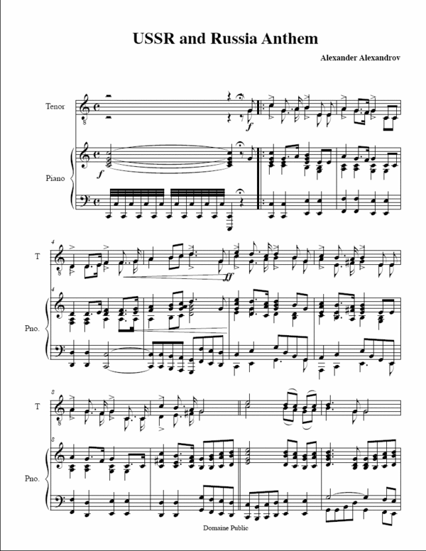 谁有苏联国歌《牢不可破的联盟》的钢琴谱?
