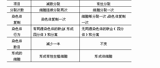 列表比较有丝分裂与减数分裂的异同