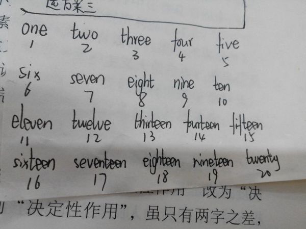 英语1到20的英语单词,用汉字,怎么写?