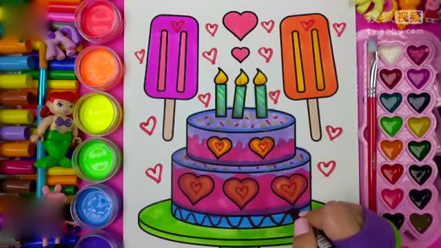 学习画画入门教程:用水彩笔给双层蛋糕涂上颜色