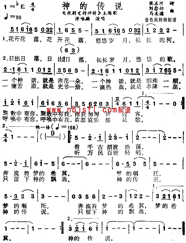 我想问一下谁有歌谱神的传说电视剧封神榜主题歌曲有这首老歌全部完整