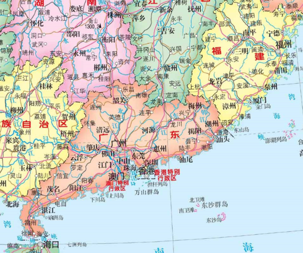 深圳在中国地图中的地理位置如图所示