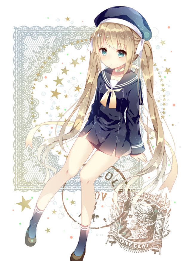 棕色头发绿眼睛的二次元妹子