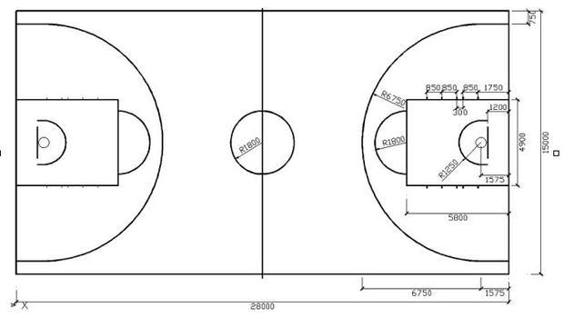 谁有篮球场平面图,最好是画出来的,a4纸那么大左右就可以
