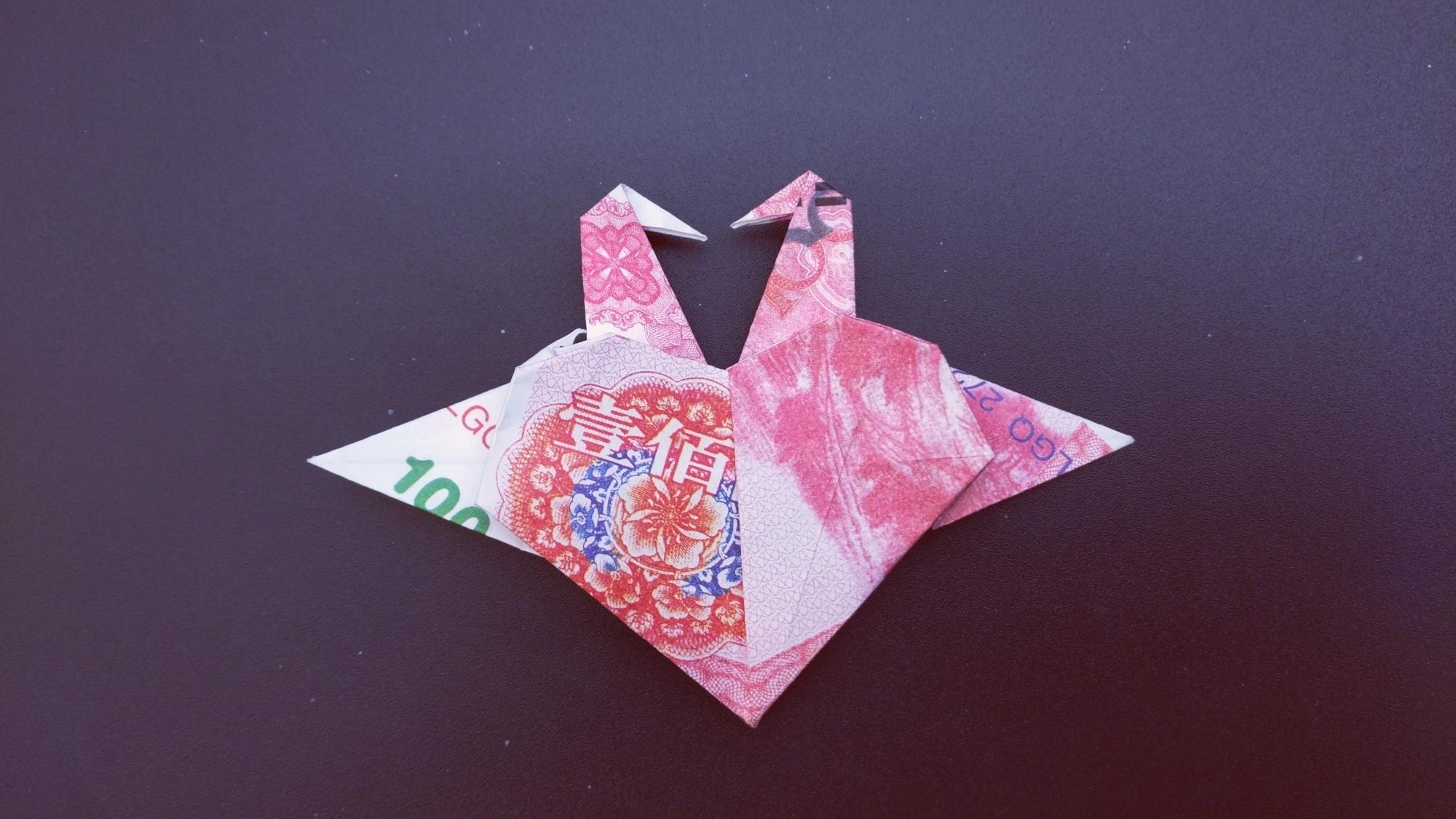 纸币折纸爱心千纸鹤,会做的人很少,其实做法很简单,手工折纸视频