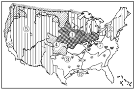 读"美国农业带分布图",完成下列各题.