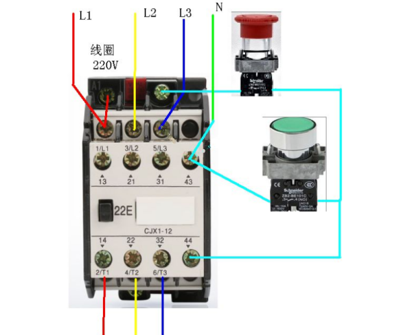 求cjx1-32/22交流接触器 380v的实物接线图