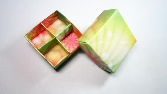 视频:纸艺手工折纸带分隔的收纳盒,简单带盖子的盒子折法