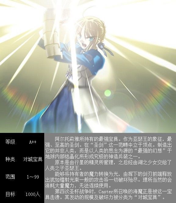 求问游戏fgo中lancer职介的阿尔托莉雅宝具是什么,有什么效果?