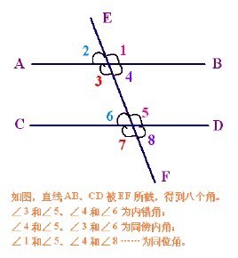 两条直线被第三条直线所截,形成三线八角,其中什么叫做同位角,内错角