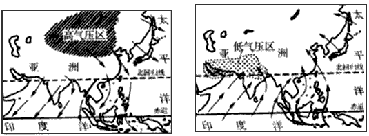 读下图亚洲季风气候示意图,完成下列问题