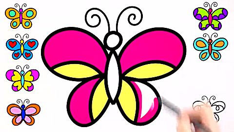 儿童绘画如何画8只蝴蝶并着色,彩绘幼儿画儿童画-绘画艺术