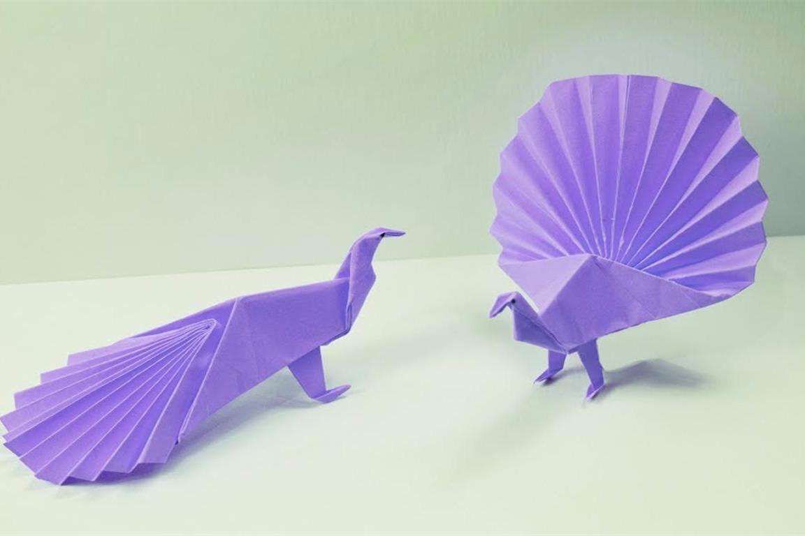 视频:推一下就展翅开屏的折纸孔雀,美呆了~立体孔雀开屏折纸视频