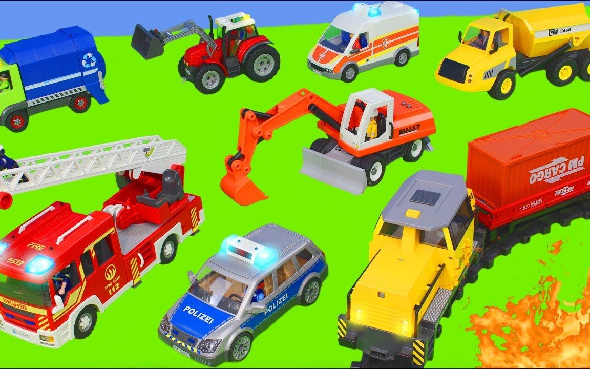 消防车,挖掘机,火车,警车,垃圾车和拖拉机儿童建筑玩具车&能让男孩子