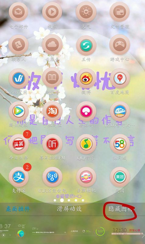 首先按一下手机屏幕左下方的按键,会看到隐藏图标,点击会看到加密设置