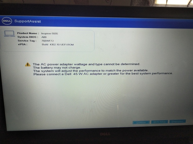 戴尔笔记本电脑开机时出现这个界面,开机后充不了电