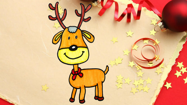 画一只圣诞老人的驯鹿,儿童动物卡通简笔画!