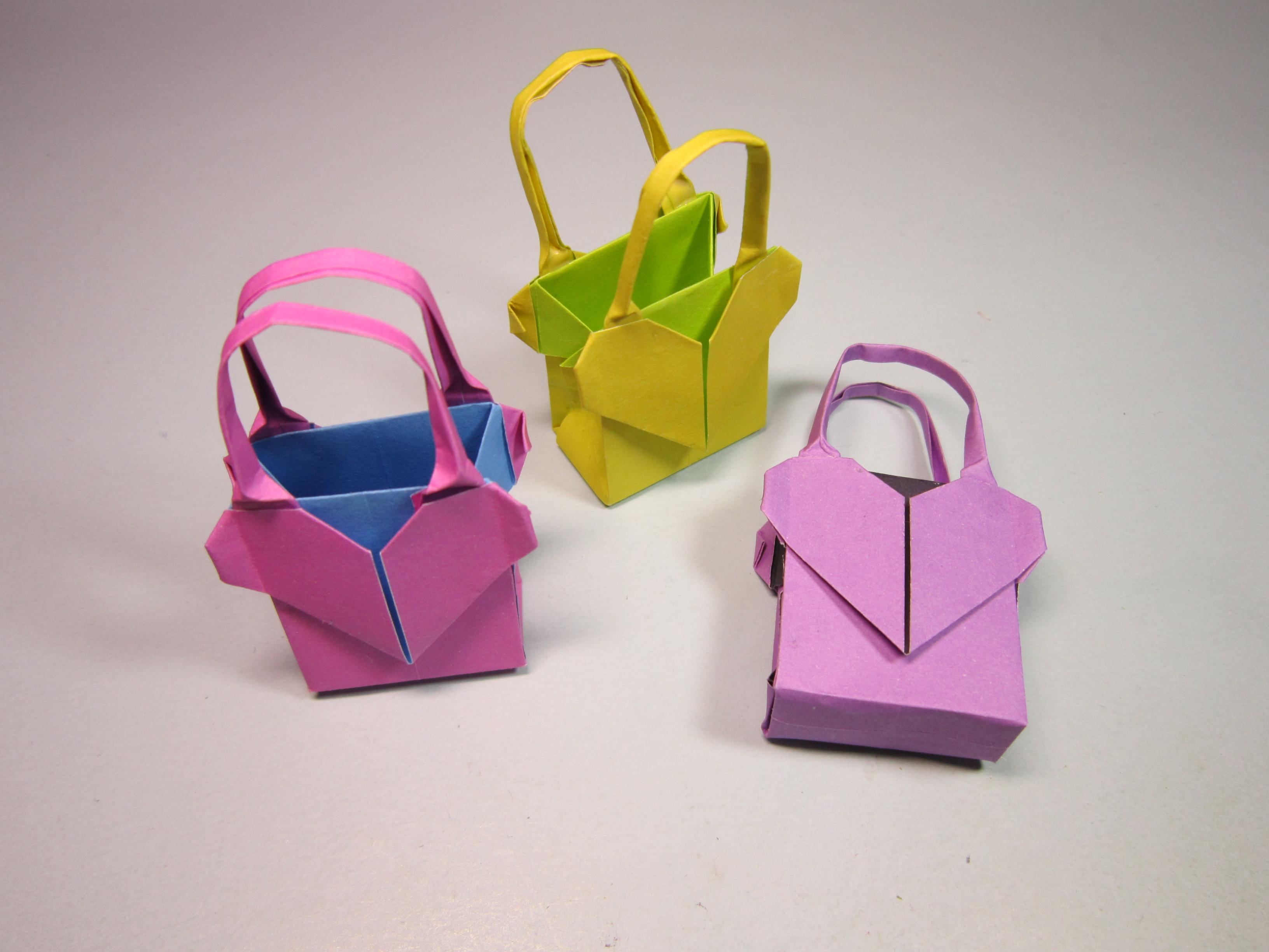 儿童手工折纸包包,简单爱心手提包的折法,diy手工制作