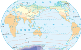 读"世界平均气温分布图"回答问题.