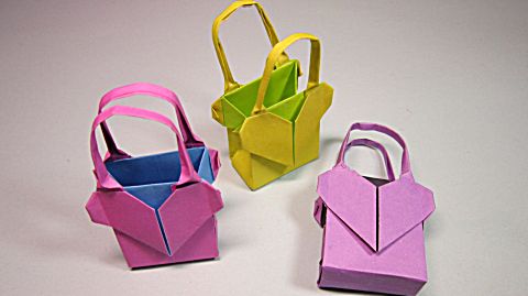 儿童手工 折纸包包,简单爱心手提包的折法,diy手工制作