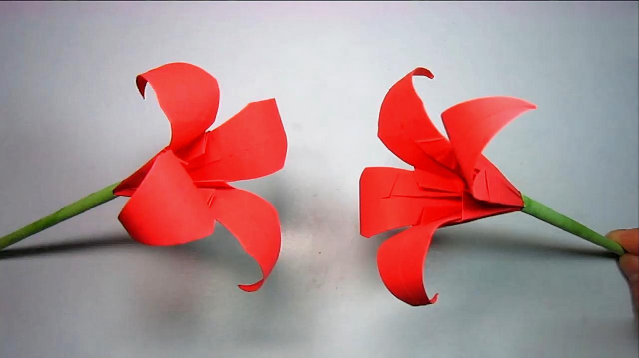 简单又好看的纸花折法,手工折纸百合花很漂亮,快点学会送给妈妈