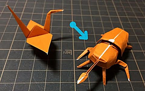 【折纸甲壳虫】教你用折纸千纸鹤的基本步骤折出一只甲壳虫,很简单!